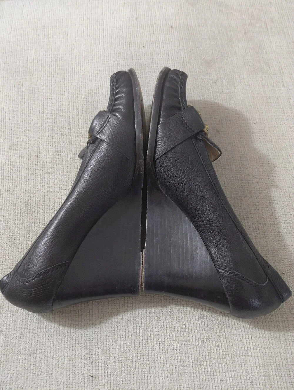 Michael Kors Black Leather Horse Bit Logo Wedges Size 8.5